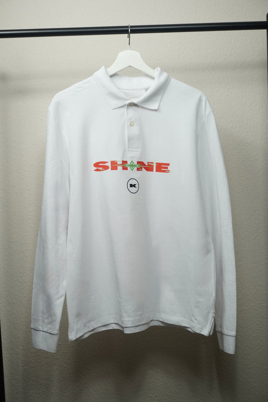 Langarm Poloshirt Weiß - Shine